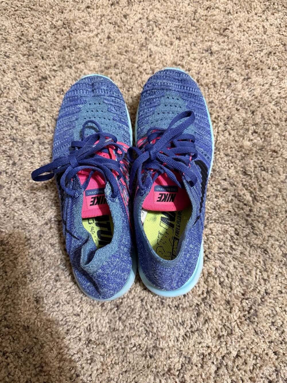 Nike Free RN Flyknit Women's Running Shoes Blue and Pink - Picture 4 of 8